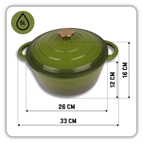 EMALIOWANY GARNEK ŻELIWNY 26cm 5L HAGE OLIWKOWY