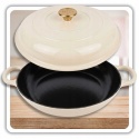 EMALIOWANY GARNEK ŻELIWNY PŁASKI 30cm 3L HAGE CREAM