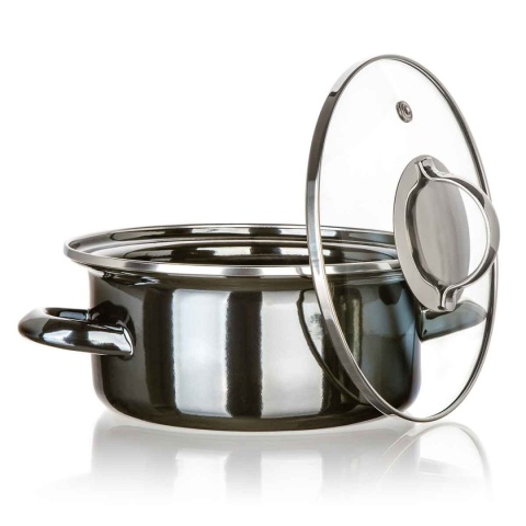 GARNEK EMALIOWANY 18cm 1,3L Z POKRYWĄ BANQUET METALLIC BLACK