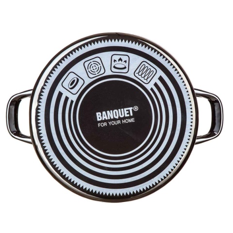 GARNEK EMALIOWANY 26cm 6L Z POKRYWĄ BANQUET METALLIC BLACK