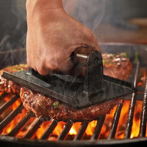ŻELIWNA PRASKA 20x10cm DO GRILLOWANIA BURGERÓW STEKÓW MIĘSA HAGE