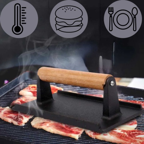 ŻELIWNA PRASKA 20x10cm DO GRILLOWANIA BURGERÓW STEKÓW MIĘSA HAGE