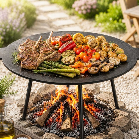OKRĄGŁA ŻELIWNA PŁYTA GRILLOWA Ø 45cm NA NÓŻKACH DO OGNISKA