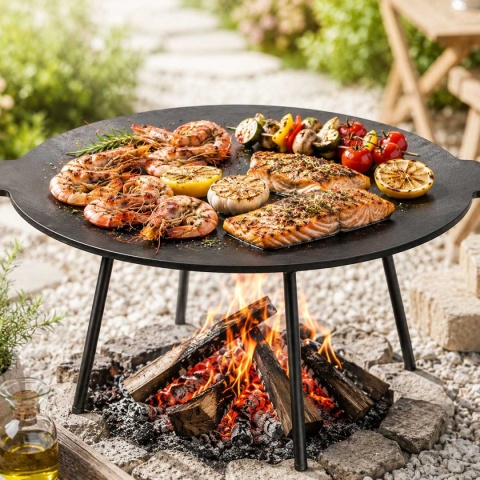 OKRĄGŁA ŻELIWNA PŁYTA GRILLOWA Ø 45cm NA NÓŻKACH DO OGNISKA