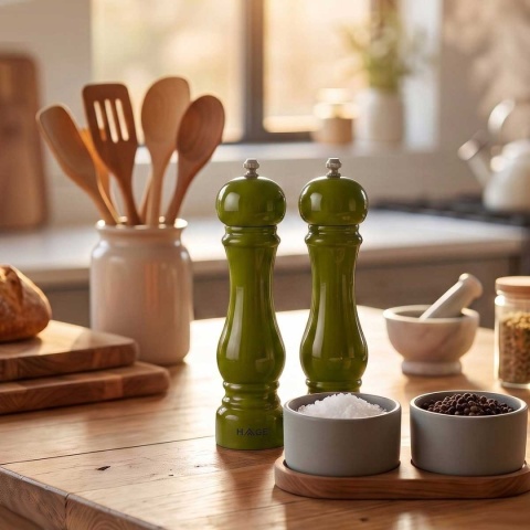 ZESTAW RĘCZNYCH MŁYNKÓW DO PIEPRZU I SOLI 22cm HAGE OLIVE