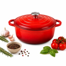 EMALIOWANY GARNEK ŻELIWNY 26cm 4,8L CZERWONY 7709