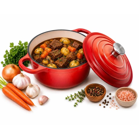 EMALIOWANY GARNEK ŻELIWNY 24cm 4,2L CZERWONY 7708