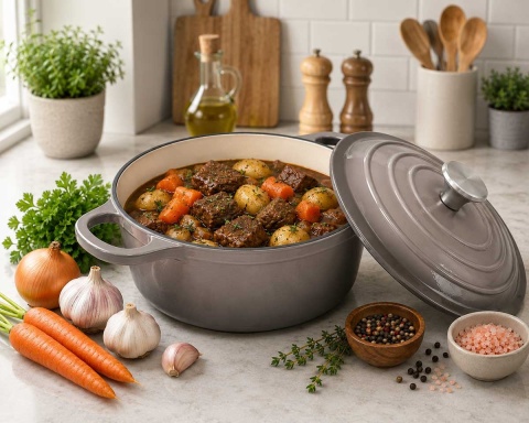 EMALIOWANY GARNEK ŻELIWNY 26cm 4,8L SZARY 7720