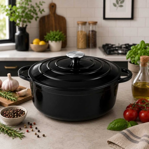 EMALIOWANY GARNEK ŻELIWNY 28cm 5,9L CZARNY 7759