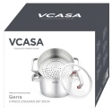 GARNEK STALOWY NA PARĘ 24cm 3 ELEMENTOWY VCASA VC-90107 SIERRA
