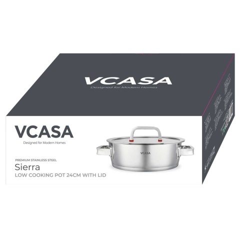 GARNEK STALOWY NISKI Z POKRYWĄ 24cm 2.7L VCASA VC-90106 SIERRA