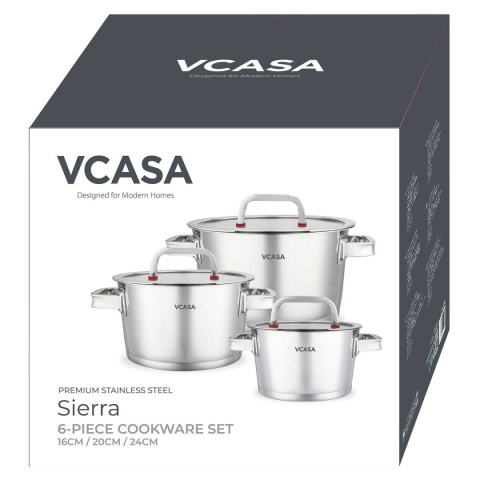 ZESTAW GARNKÓW STALOWYCH 16/20/24cm 6 ELEMENTÓW VCASA VC-90108 SIERRA