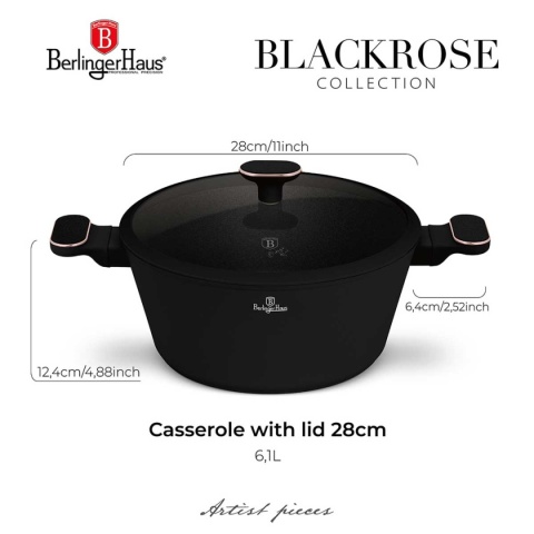 GARNEK TYTANOWY Z POKRYWĄ 28cm BERLINGER HAUS BH-8359 BLACK ROSE
