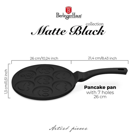 PATELNIA TYTANOWA 26cm DO PLACUSZKÓW EMOJI BERLINGER HAUS BH-7791 MATTE BLACK