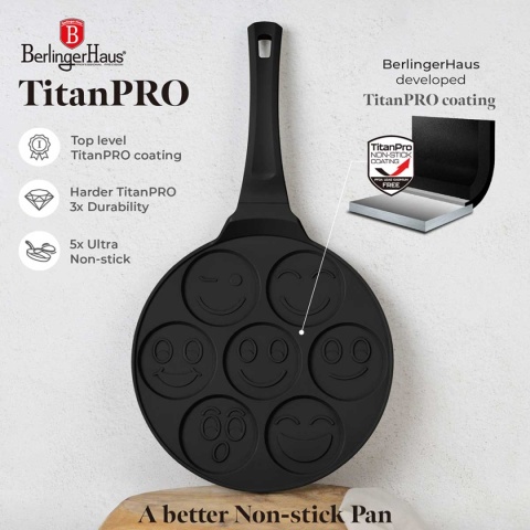 PATELNIA TYTANOWA 26cm DO PLACUSZKÓW EMOJI BERLINGER HAUS BH-7791 MATTE BLACK