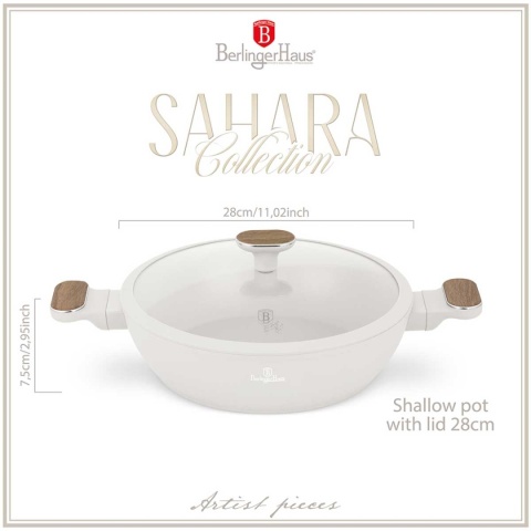 PŁASKI GARNEK TYTANOWY Z POKRYWĄ 28cm BERLINGER HAUS BH-8318 SAHARA NORDIC