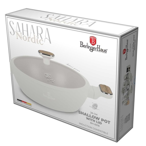 PŁASKI GARNEK TYTANOWY Z POKRYWĄ 28cm BERLINGER HAUS BH-8318 SAHARA NORDIC