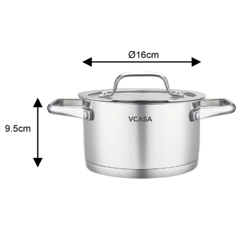 GARNEK STALOWY Z POKRYWĄ 16cm 1,8L VCASA VC-901112 AMARA