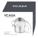 GARNEK STALOWY NA PARĘ 20cm 3 ELEMENTOWY VCASA VC-90117 AMARA