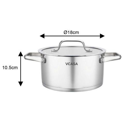 GARNEK STALOWY Z POKRYWĄ 18cm 2.6L VCASA VC-901113 AMARA