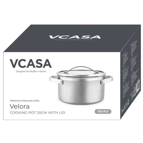 GARNEK STALOWY Z POKRYWĄ 20cm 3L VCASA VC-90124 VELORA