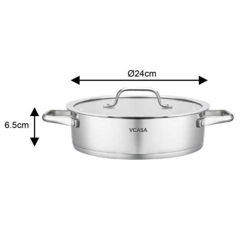 GARNEK STALOWY NISKI Z POKRYWĄ 24cm 2.9L VCASA VC-90116 AMARA