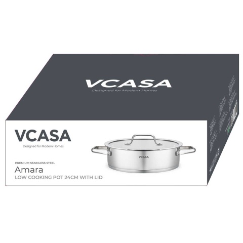 GARNEK STALOWY NISKI Z POKRYWĄ 24cm 2.9L VCASA VC-90116 AMARA