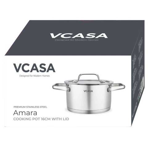 GARNEK STALOWY Z POKRYWĄ 16cm 1,8L VCASA VC-901112 AMARA