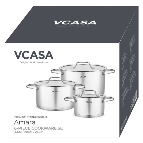 ZESTAW GARNKÓW STALOWYCH 16/20/24cm 6 ELEMENTÓW VCASA VC-90118 AMARA